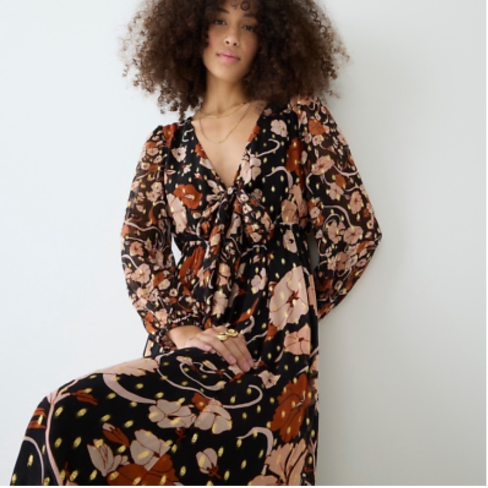 J Crew Collection Tie-Front Lurex Maxi in Floral - Picture 2 of 7